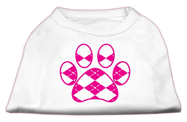 Argyle Paw Pink Screen Print Shirt White XS